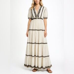 Ulla Johnson Alma Dress Blanc 100% Cotton Gauze 4 Maxi Sequin Embroidered $795